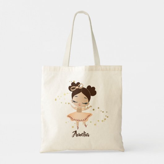 Little Girl Dancing Ballerina w/Bow, Gold Sparkles Tote Bag (Achterkant)