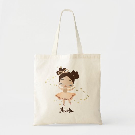 Little Girl Dancing Ballerina w/Bow, Gold Sparkles Tote Bag (Voorkant)