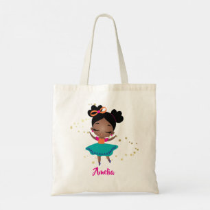 Little Girl Dancing Ballerina w/Bow, Gold Sparkles Tote Bag
