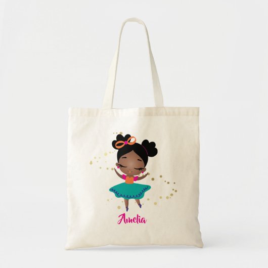 Little Girl Dancing Ballerina w/Bow, Gold Sparkles Tote Bag (Voorkant)