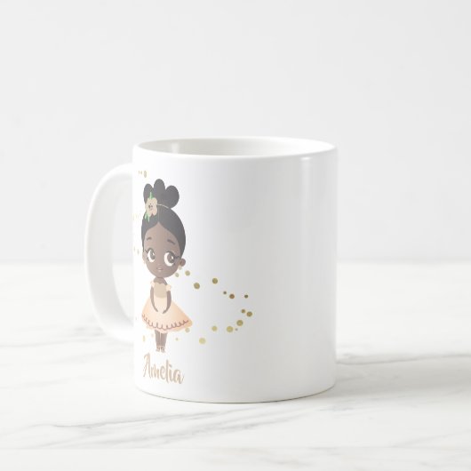 Little Girl Dancing Ballerina w/Flower, Gold Koffiemok (Voorkant links)