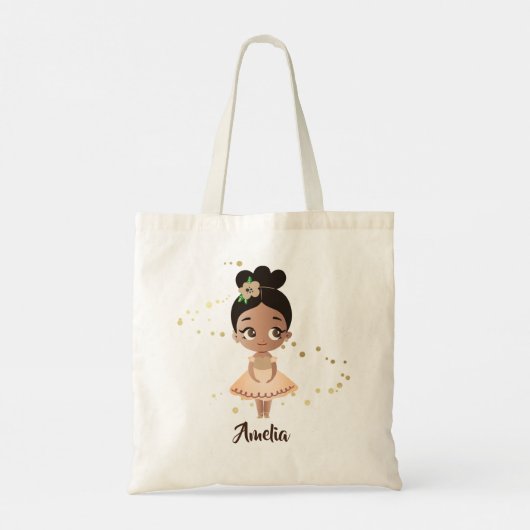 Little Girl Dancing Ballerina w/Flower, Gold Tote Bag (Achterkant)