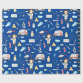 Little Girl Doctor Medical Pattern met Name, Blue Cadeaupapier (Vlak)