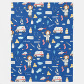 Little Girl Doctor Medical Pattern met Name, Blue Fleece Deken (Voorkant)
