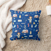 Little Girl Doctor Medical Pattern met Name, Blue Kussen (Deken)