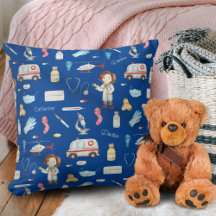 Little Girl Doctor Medical Pattern met Name, Blue