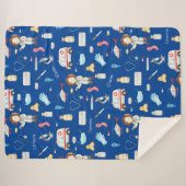 Little Girl Doctor Medical Pattern met Name, Blue Sherpa Deken (Voorkant (horizontaal))