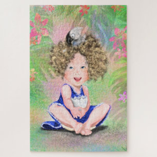 Little Girl en Baby Bird in Garden Puzzle Legpuzzel
