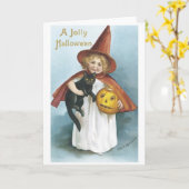 Little Girl en Black Cat Jolly Halloween Kaart (Gele Bloem)