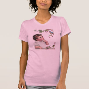 Little Girl en Blue Bird T-shirt