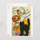 Little Girl en Cat Briefkaart (Voorkant / Achterkant)