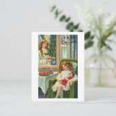 Little Girl en Doll, Angel in Window Briefkaart (Staand voorkant)