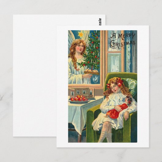 Little Girl en Doll, Angel in Window Briefkaart (Voorkant / Achterkant)