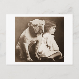 Little Girl en Her Bulldog  Glass Slide Briefkaart