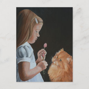 Little Girl en Persian Cat Art Briefkaart