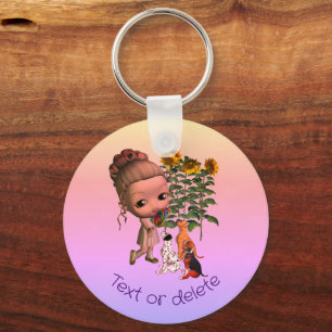 Little Girl en Puppies kletsen gepersonaliseerd Sleutelhanger