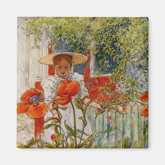 Little Girl en Red Poppies Magneet (Voorkant)