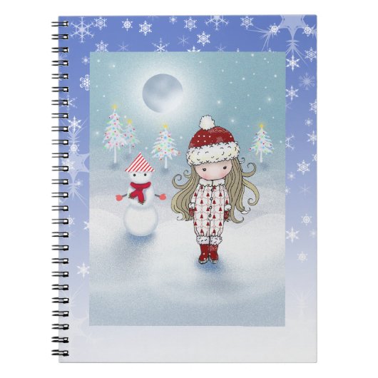 Little Girl en Snowman Holiday Notitieboek (Voorkant)
