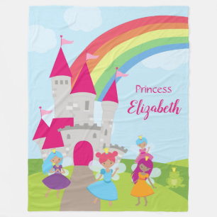 Little Girl Fairy Princess met Rainbow en Castle Fleece Deken