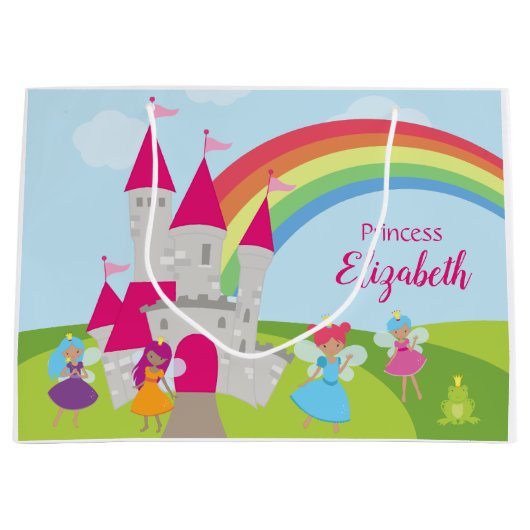 Little Girl Fairy Princess met Rainbow en Castle Groot Cadeauzakje (Voorkant)