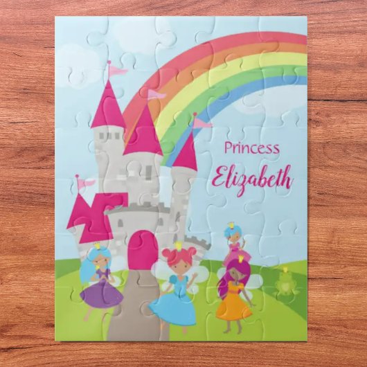 Little Girl Fairy Princess met Rainbow en Castle Legpuzzel
