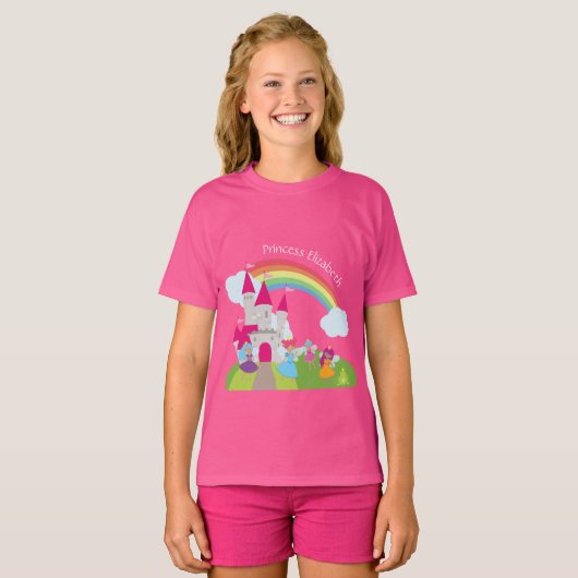 Little Girl Fairy Princess met Rainbow en Castle T-shirt (Voorkant volledig)
