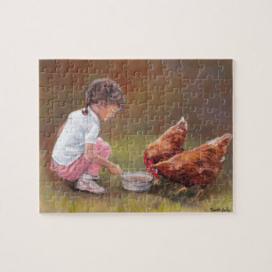 Little Girl Feeding Chickens Original Puzzle e Legpuzzel