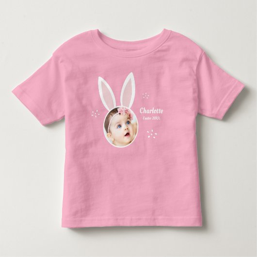 Little Girl Foto met Bunny Ears en Name Easter Kinder Shirts (Voorkant)