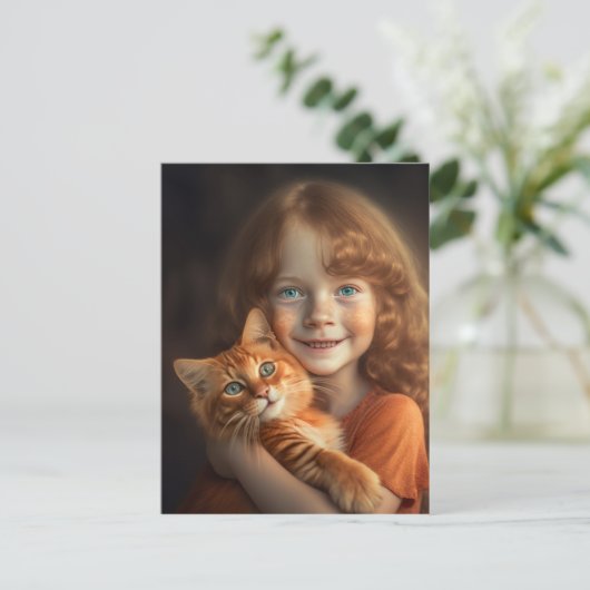 LITTLE GIRL & GINGER CAT BRIEFKAART (Staand voorkant)