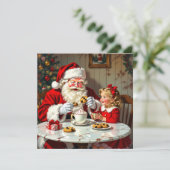 Little Girl Giving Santa a Gift Christmas Feestdagenkaart (Staand voorkant)