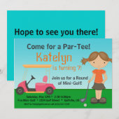Little Girl Golfer Golf Birthday Party Invitation Kaart (Voorkant / Achterkant)