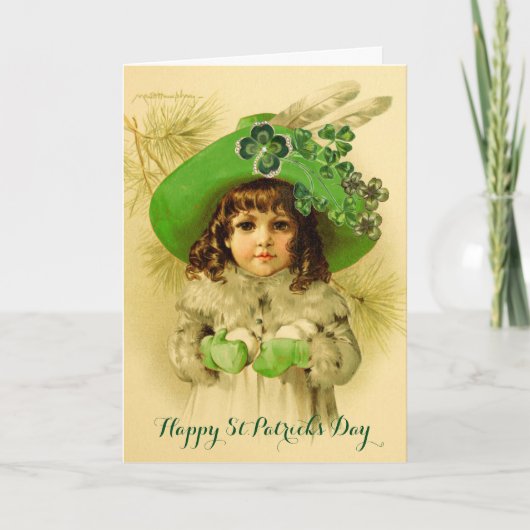 Little Girl, Green Pet, Shamrocks, St Patrick's Da Kaart (Voorkant)