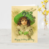 Little Girl, Green Pet, Shamrocks, St Patrick's Da Kaart (Gele Bloem)