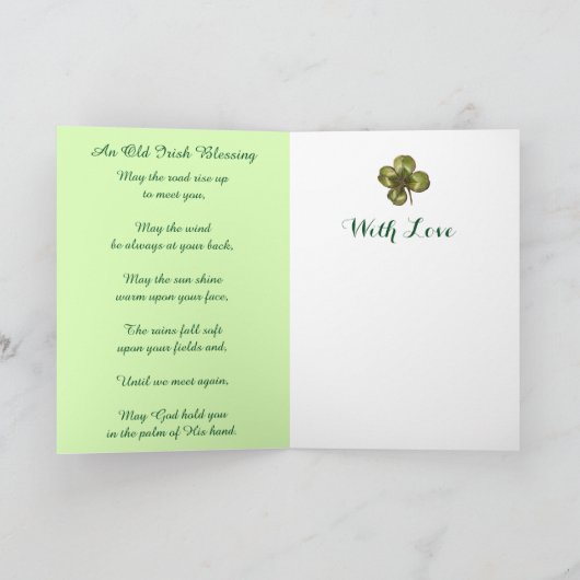 Little Girl, Green Pet, Shamrocks, St Patrick's Da Kaart (Binnen)