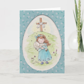 Little Girl Holding a Lamb Easter Morning Kaart