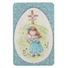 Little Girl Holding a Lamb Easter Morning Magneet