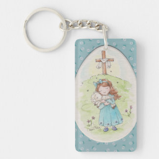 Little Girl Holding a Lamb Easter Morning Sleutelhanger
