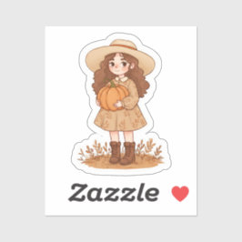 Little girl holding a pumpkin sticker