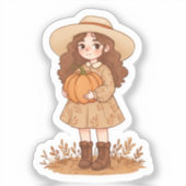 Little girl holding a pumpkin sticker (Voorkant)