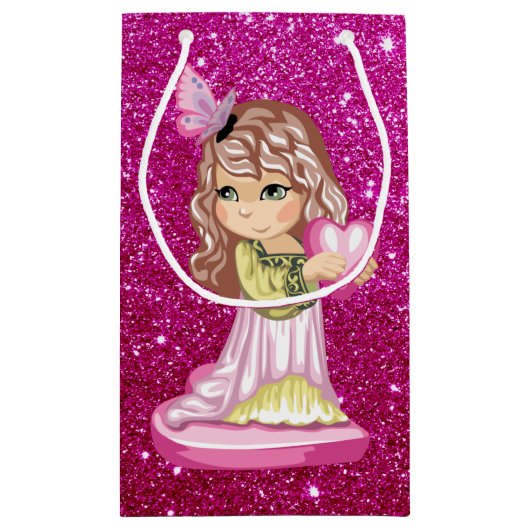 Little Girl Holding Heart Fuschia Faux Klein Cadeauzakje (Achterkant)