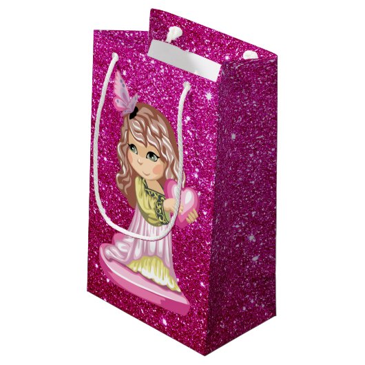 Little Girl Holding Heart Fuschia Faux Klein Cadeauzakje (Achterkant Gekanteld)