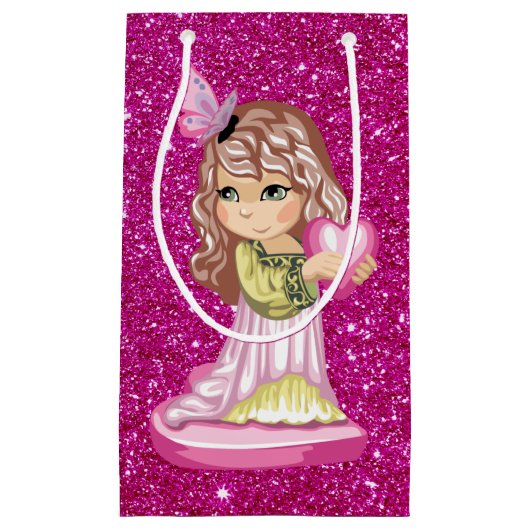 Little Girl Holding Heart Fuschia Faux Klein Cadeauzakje (Voorkant)