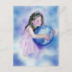 Little Girl Holding Wereldbol Earth Briefkaart