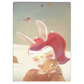 Little Girl Hugging Deer Klembord (Achterkant)