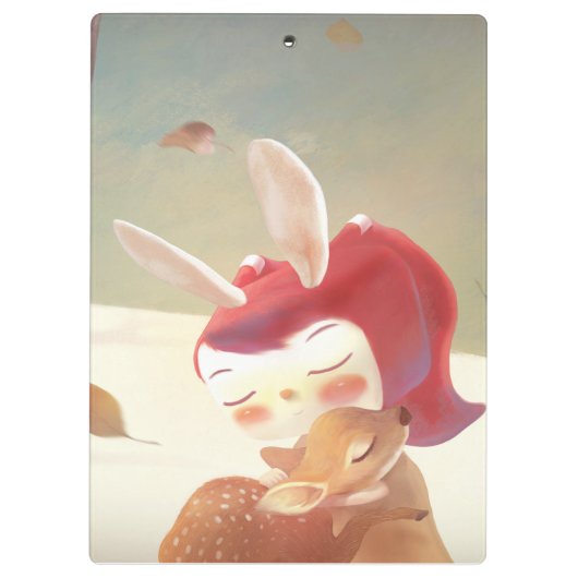 Little Girl Hugging Deer Klembord (Achterkant)