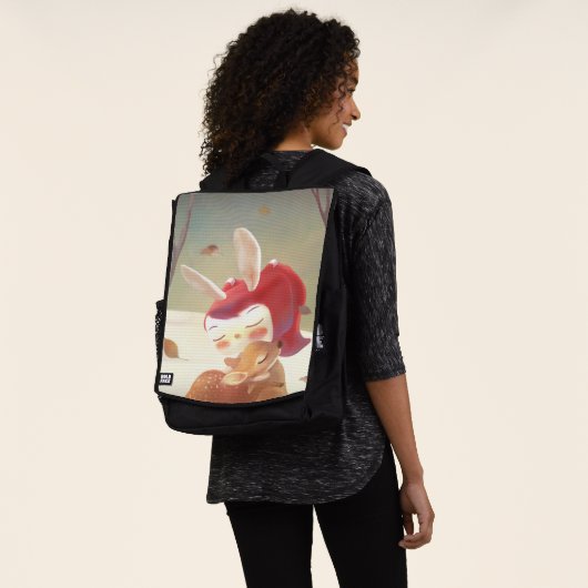 Little Girl Hugging Deer Rugtassen (Gedragen)