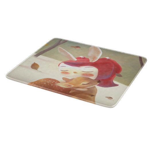 Little Girl Hugging Deer Snijplank (Hoek)