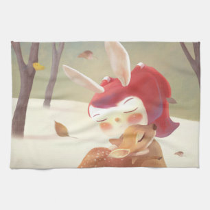 Little Girl Hugging Deer Theedoek