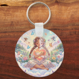 Little Girl Hugging Peaceful Heart Sleutelhanger