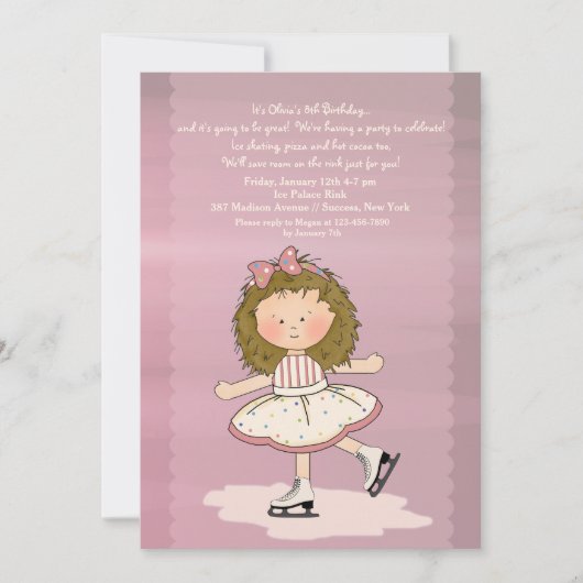 Little Girl Ice Skater Invitation Kaart (Voorkant)